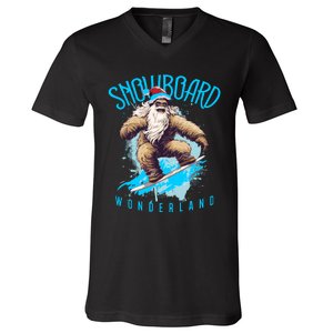 Sasquatch Snowboard Wonderland Christmas Bigfoot V-Neck T-Shirt