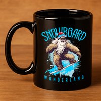 Sasquatch Snowboard Wonderland Christmas Bigfoot 11oz C Handle Ceramic Mug