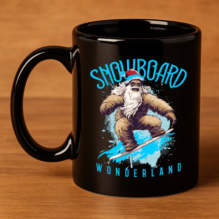 Sasquatch Snowboard Wonderland Christmas Bigfoot 11oz C Handle Ceramic Mug