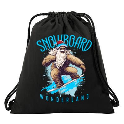 Sasquatch Snowboard Wonderland Christmas Bigfoot Drawstring Bag