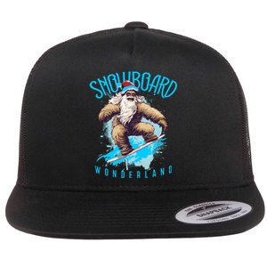 Sasquatch Snowboard Wonderland Christmas Bigfoot Flat Bill Trucker Hat