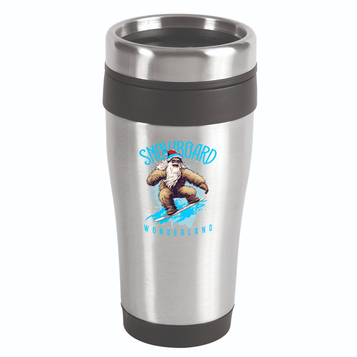Sasquatch Snowboard Wonderland Christmas Bigfoot 16oz Travel Tumbler