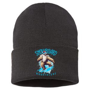 Sasquatch Snowboard Wonderland Christmas Bigfoot Sustainable Knit Beanie