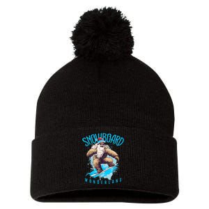 Sasquatch Snowboard Wonderland Christmas Bigfoot Pom Pom 12in Knit Beanie