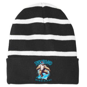 Sasquatch Snowboard Wonderland Christmas Bigfoot Striped Beanie with Solid Band