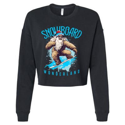 Sasquatch Snowboard Wonderland Christmas Bigfoot Cropped Pullover Crew