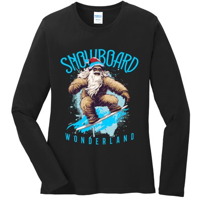 Sasquatch Snowboard Wonderland Christmas Bigfoot Ladies Long Sleeve Shirt