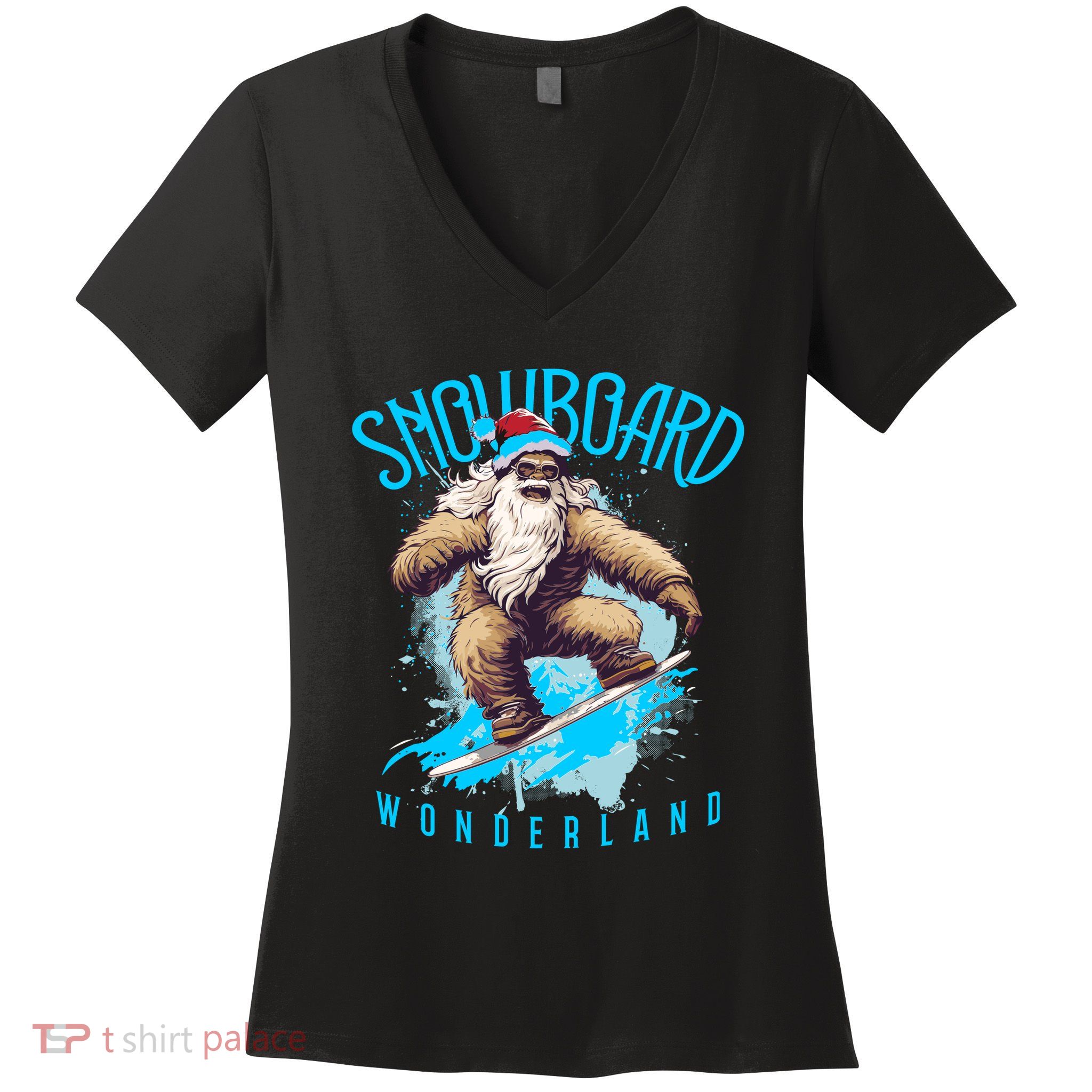 Sasquatch Snowboard Wonderland Christmas Bigfoot Women's V-Neck T-Shirt