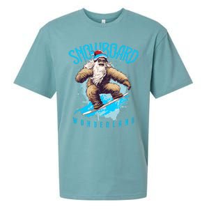 Sasquatch Snowboard Wonderland Christmas Bigfoot Sueded Cloud Jersey T-Shirt