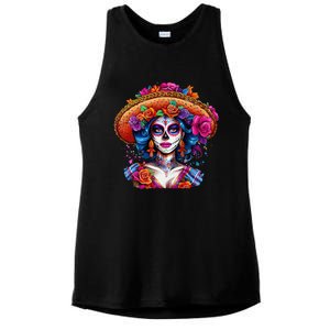 Sugar Skull Women De Los Muertos La Catrina Day Of The Dead Ladies PosiCharge Tri-Blend Wicking Tank