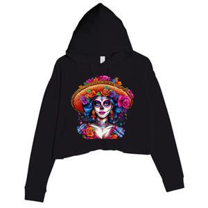 Sugar Skull Women De Los Muertos La Catrina Day Of The Dead Crop Fleece Hoodie