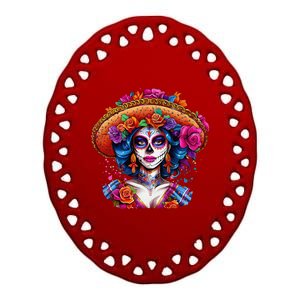 Sugar Skull Women De Los Muertos La Catrina Day Of The Dead Ceramic Oval Ornament