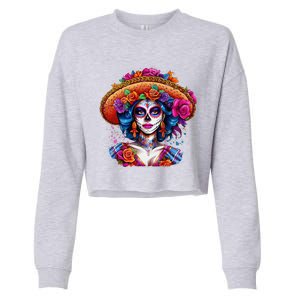 Sugar Skull Women De Los Muertos La Catrina Day Of The Dead Cropped Pullover Crew