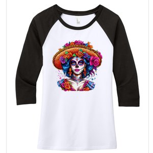 Sugar Skull Women De Los Muertos La Catrina Day Of The Dead Women's Tri-Blend 3/4-Sleeve Raglan Shirt