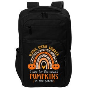 School Social Worker Halloween Rainbow Leopard School Worker Impact Tech Backpack