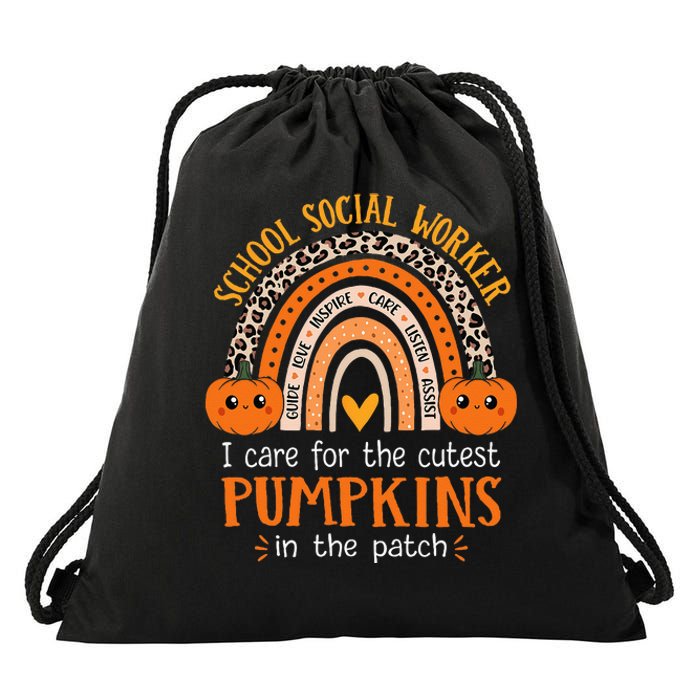 School Social Worker Halloween Rainbow Leopard School Worker Drawstring Bag