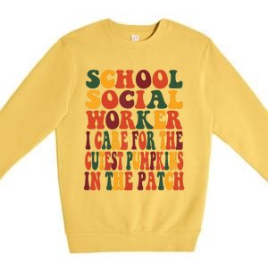 School Social Worker Halloween Rainbow Groovy School Worker Premium Crewneck Sweatshirt