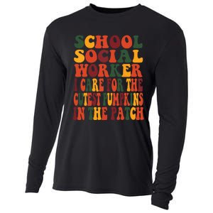 School Social Worker Halloween Rainbow Groovy School Worker Cooling Performance Long Sleeve Crew