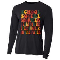 School Social Worker Halloween Rainbow Groovy School Worker Cooling Performance Long Sleeve Crew