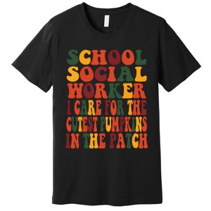 School Social Worker Halloween Rainbow Groovy School Worker Premium T-Shirt