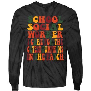 School Social Worker Halloween Rainbow Groovy School Worker Tie-Dye Long Sleeve Shirt