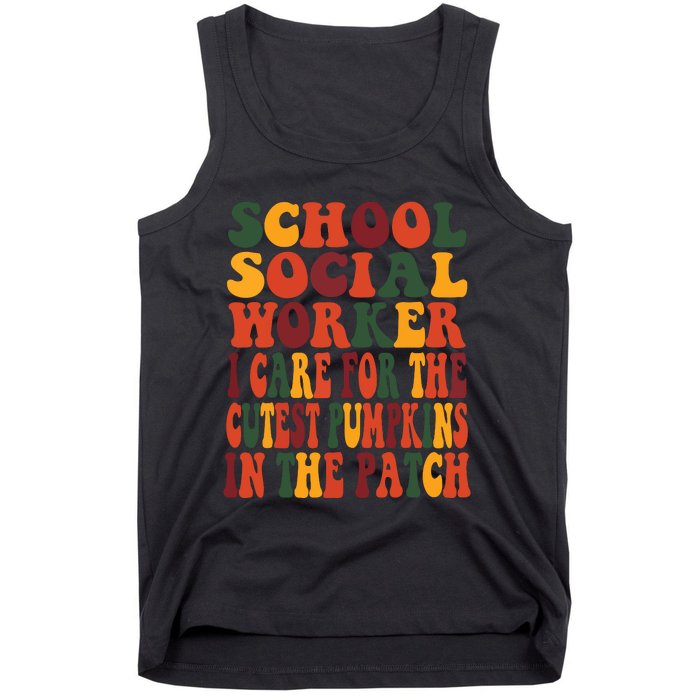 School Social Worker Halloween Rainbow Groovy School Worker Tank Top