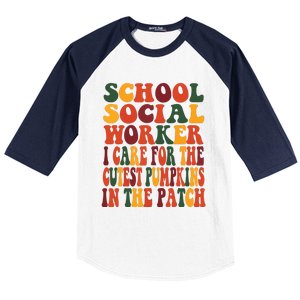 School Social Worker Halloween Rainbow Groovy School Worker Baseball Sleeve Shirt