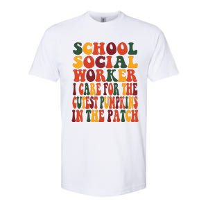 School Social Worker Halloween Rainbow Groovy School Worker Softstyle CVC T-Shirt