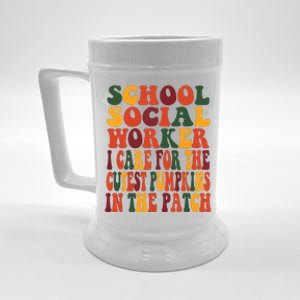 School Social Worker Halloween Rainbow Groovy School Worker Beer Stein