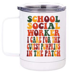 School Social Worker Halloween Rainbow Groovy School Worker 12 oz Stainless Steel Tumbler Cup