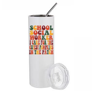 School Social Worker Halloween Rainbow Groovy School Worker Stainless Steel Tumbler