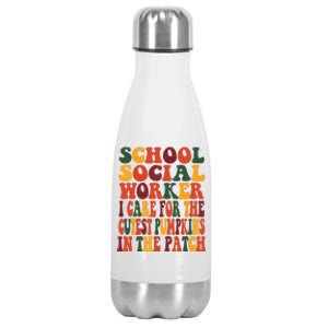 School Social Worker Halloween Rainbow Groovy School Worker Stainless Steel Insulated Water Bottle