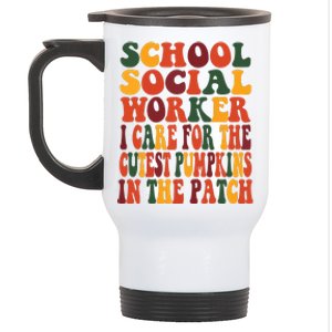 School Social Worker Halloween Rainbow Groovy School Worker Stainless Steel Travel Mug