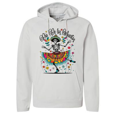 Sugar Skull Wo Day of the Dead Dia de los Muertos  Performance Fleece Hoodie