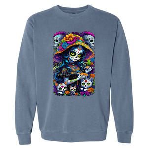 Sugar Skull Women De Los Muertos La Catrina Day Of The Dead Garment-Dyed Sweatshirt