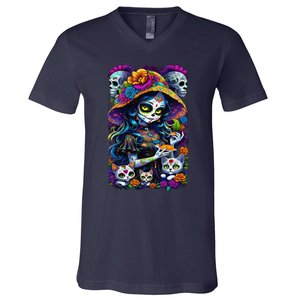 Sugar Skull Women De Los Muertos La Catrina Day Of The Dead V-Neck T-Shirt