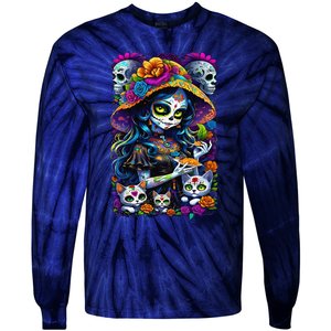 Sugar Skull Women De Los Muertos La Catrina Day Of The Dead Tie-Dye Long Sleeve Shirt