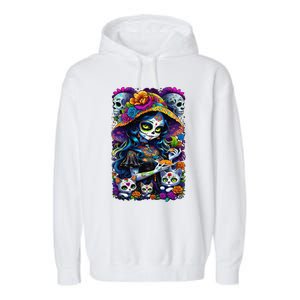 Sugar Skull Women De Los Muertos La Catrina Day Of The Dead Garment-Dyed Fleece Hoodie