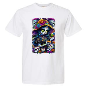 Sugar Skull Women De Los Muertos La Catrina Day Of The Dead Garment-Dyed Heavyweight T-Shirt