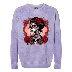 Sugar Skull Women De Los Muertos La Catrina Day Of The Dead Colorblast Crewneck Sweatshirt