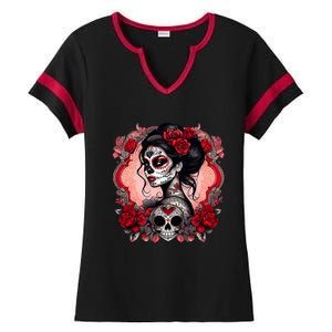 Sugar Skull Women De Los Muertos La Catrina Day Of The Dead Ladies Halftime Notch Neck Tee