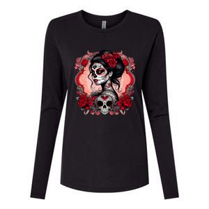 Sugar Skull Women De Los Muertos La Catrina Day Of The Dead Womens Cotton Relaxed Long Sleeve T-Shirt