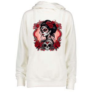 Sugar Skull Women De Los Muertos La Catrina Day Of The Dead Womens Funnel Neck Pullover Hood