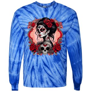 Sugar Skull Women De Los Muertos La Catrina Day Of The Dead Tie-Dye Long Sleeve Shirt