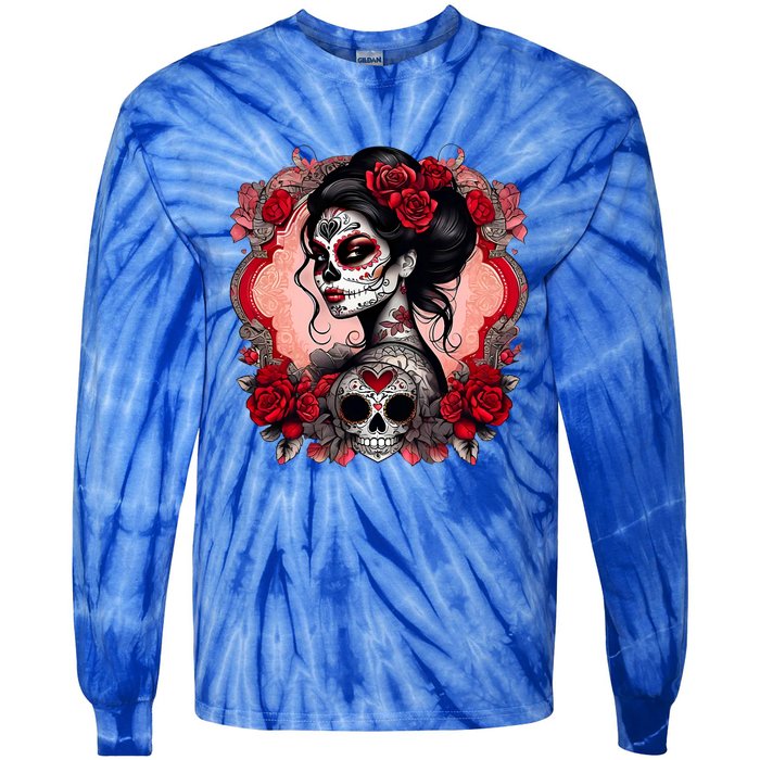 Sugar Skull Women De Los Muertos La Catrina Day Of The Dead Tie-Dye Long Sleeve Shirt