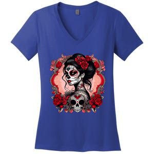 Sugar Skull Women De Los Muertos La Catrina Day Of The Dead Women's V-Neck T-Shirt