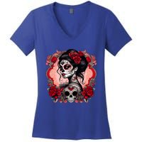 Sugar Skull Women De Los Muertos La Catrina Day Of The Dead Women's V-Neck T-Shirt