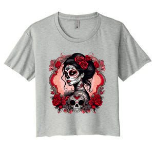 Sugar Skull Women De Los Muertos La Catrina Day Of The Dead Women's Crop Top Tee