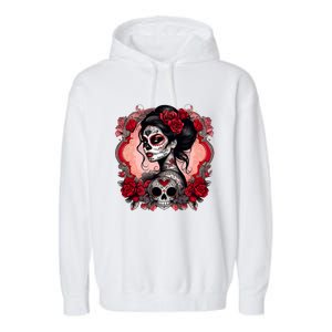 Sugar Skull Women De Los Muertos La Catrina Day Of The Dead Garment-Dyed Fleece Hoodie