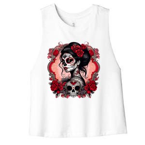 Sugar Skull Women De Los Muertos La Catrina Day Of The Dead Women's Racerback Cropped Tank